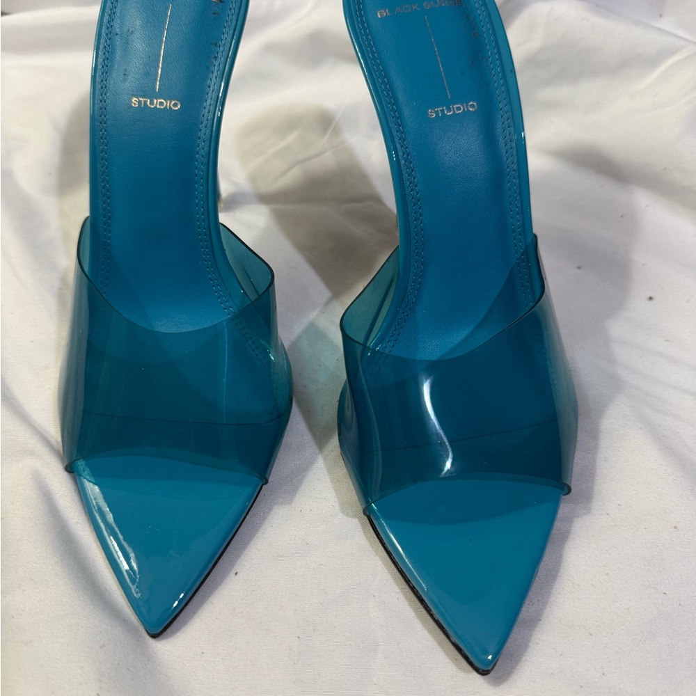 Black Suede Studio Women’s Sandal Heels W/Size 7.5 EU/37.5 - Picture 6 of 8